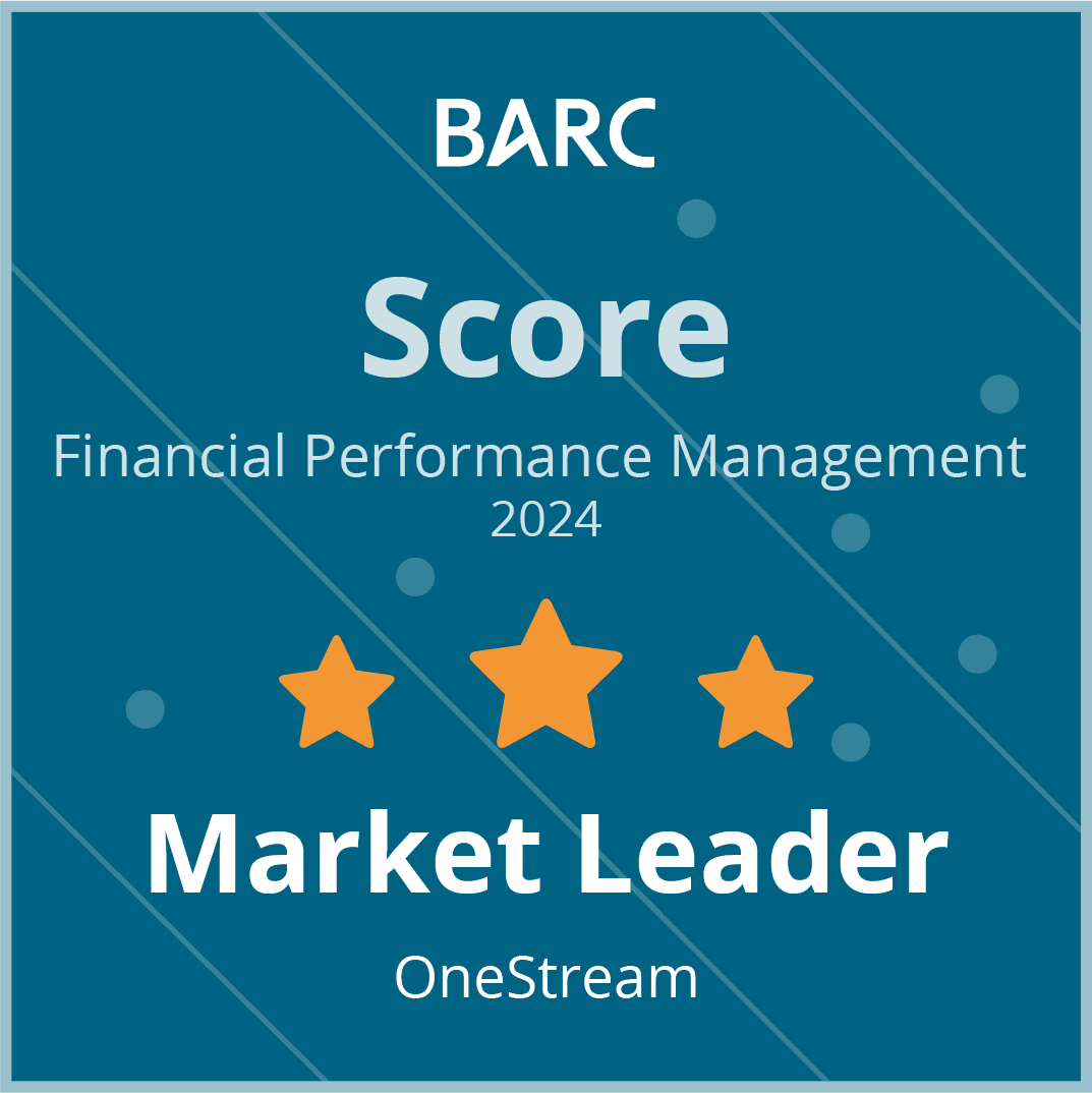 Badge showing OneStream as a BARC Financial Performance management Market Leader.